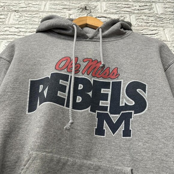 Vintage Faded Ole Miss Rebels Grey Sweatshirt Medium  Minor Rip in Sleeve Hoodie - Picture 1 of 5